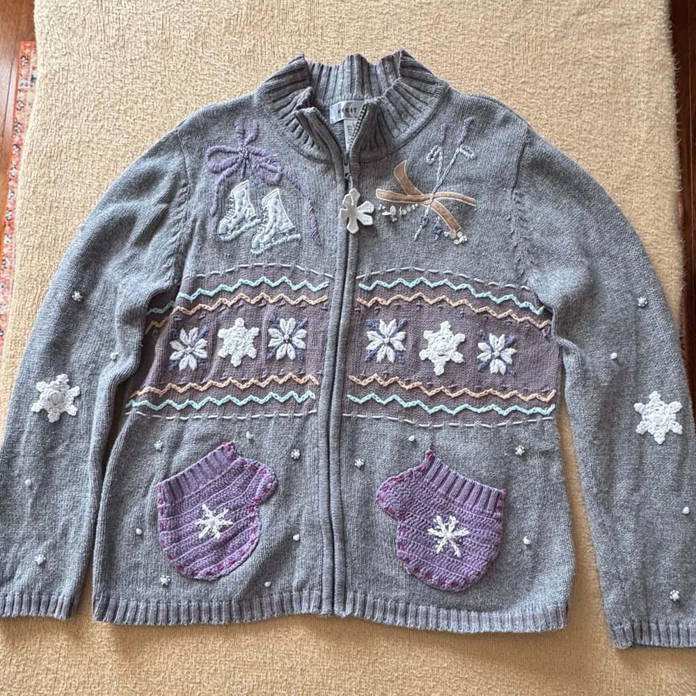 Gray and Purple Women's Sweater